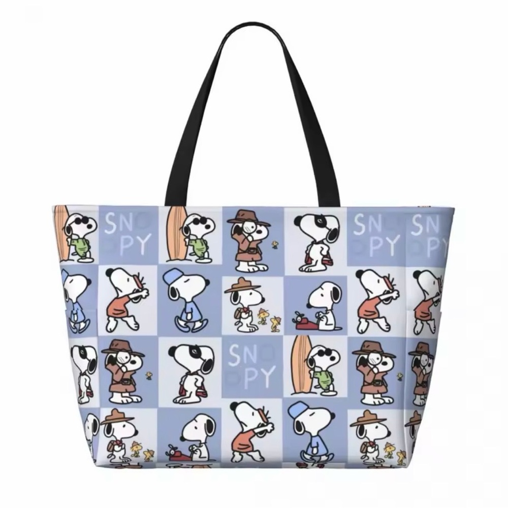 Snoopy Patterned Tote Bag - Black and Blue